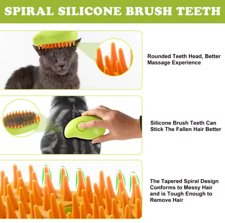 Steamy 3-in-1 Cat Steam Brush - Self-Cleaning for Dogs & Cats, Spray Massage Comb, Multifunctional Grooming Tool for Removing Tangled and Loose Hair