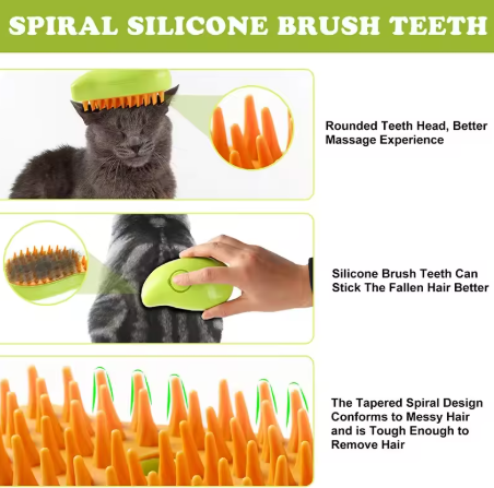 Steamy 3-in-1 Cat Steam Brush - Self-Cleaning for Dogs & Cats, Spray Massage Comb, Multifunctional Grooming Tool for Removing Tangled and Loose Hair