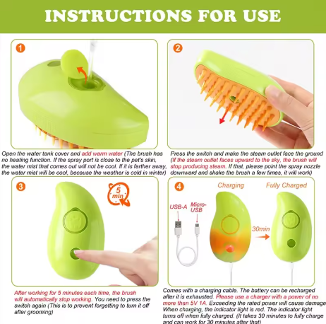 Steamy 3-in-1 Cat Steam Brush - Self-Cleaning for Dogs & Cats, Spray Massage Comb, Multifunctional Grooming Tool for Removing Tangled and Loose Hair