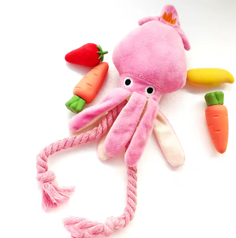 Dog Cat Cartoon Octopus Squeak Chew Toy Puppy Plush Cleaning Teeth Toy Pet Training